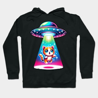 Funny UFO Abducting Chibi Cat Kawaii Cute Cartoon Hoodie